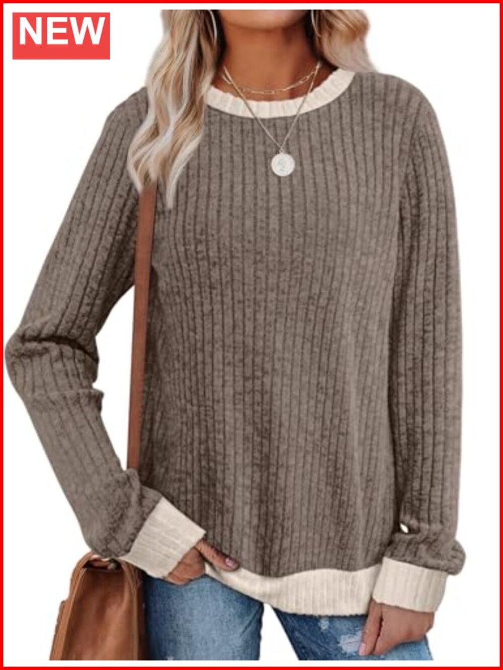 Long Sleeve Tunic Sweater Color Block Lightweight Loose Fit Pullover for